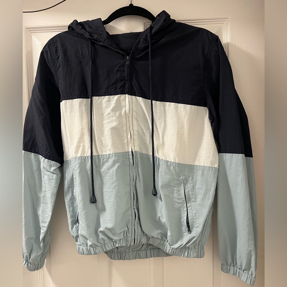 Colorblock Windbreaker Jacket in Navy, White & Light Blue